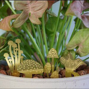 NWT! 2 PC SET!! Another Studio Houseplant Brass Decorations: Mushrooms
